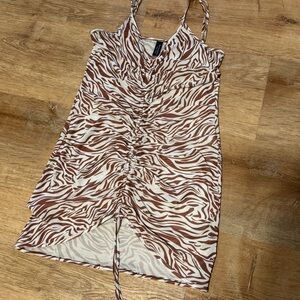 Vtg Y2K Style South Beach Brown Zebra Sheer Mesh Mini Dress Cover Up M